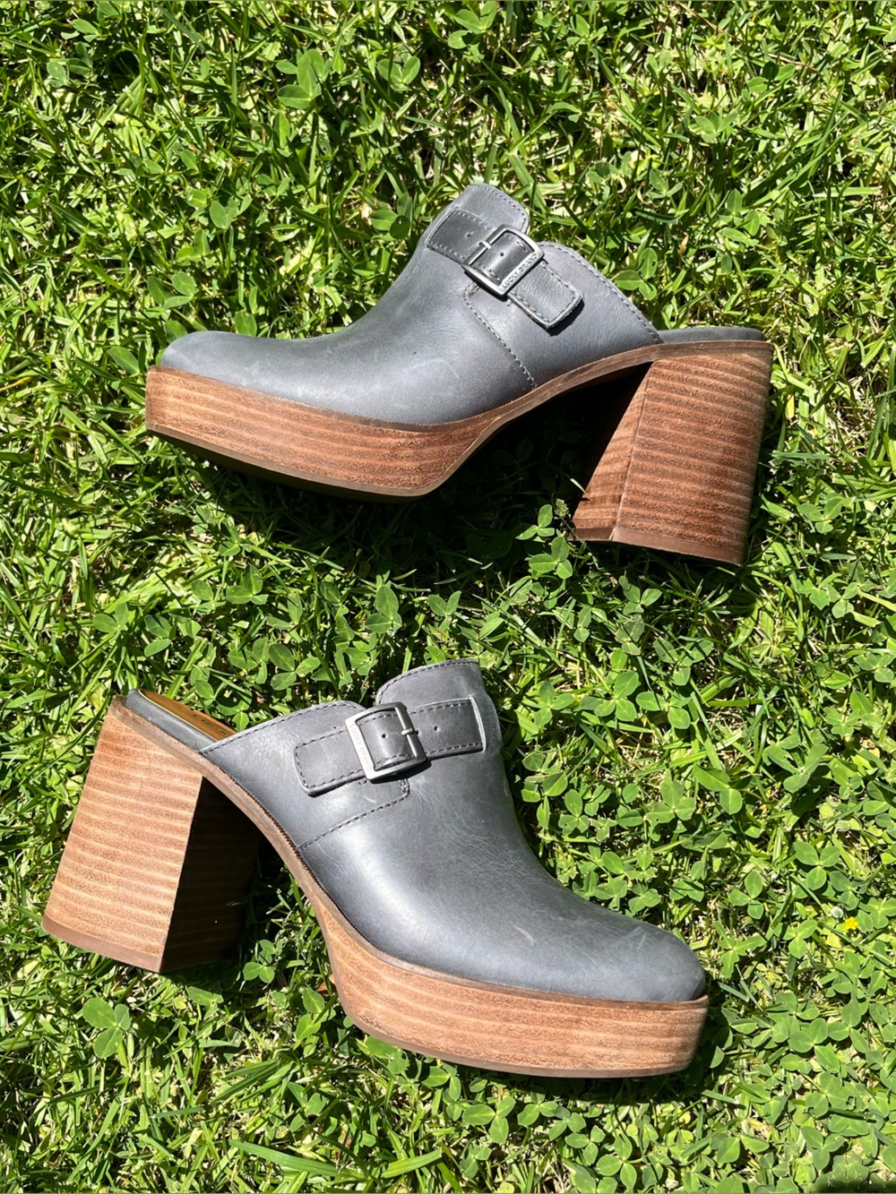Lucky Brand Clogs Shoes Size 9 Odibell Grey Leather Chunky Platform Boho 70s